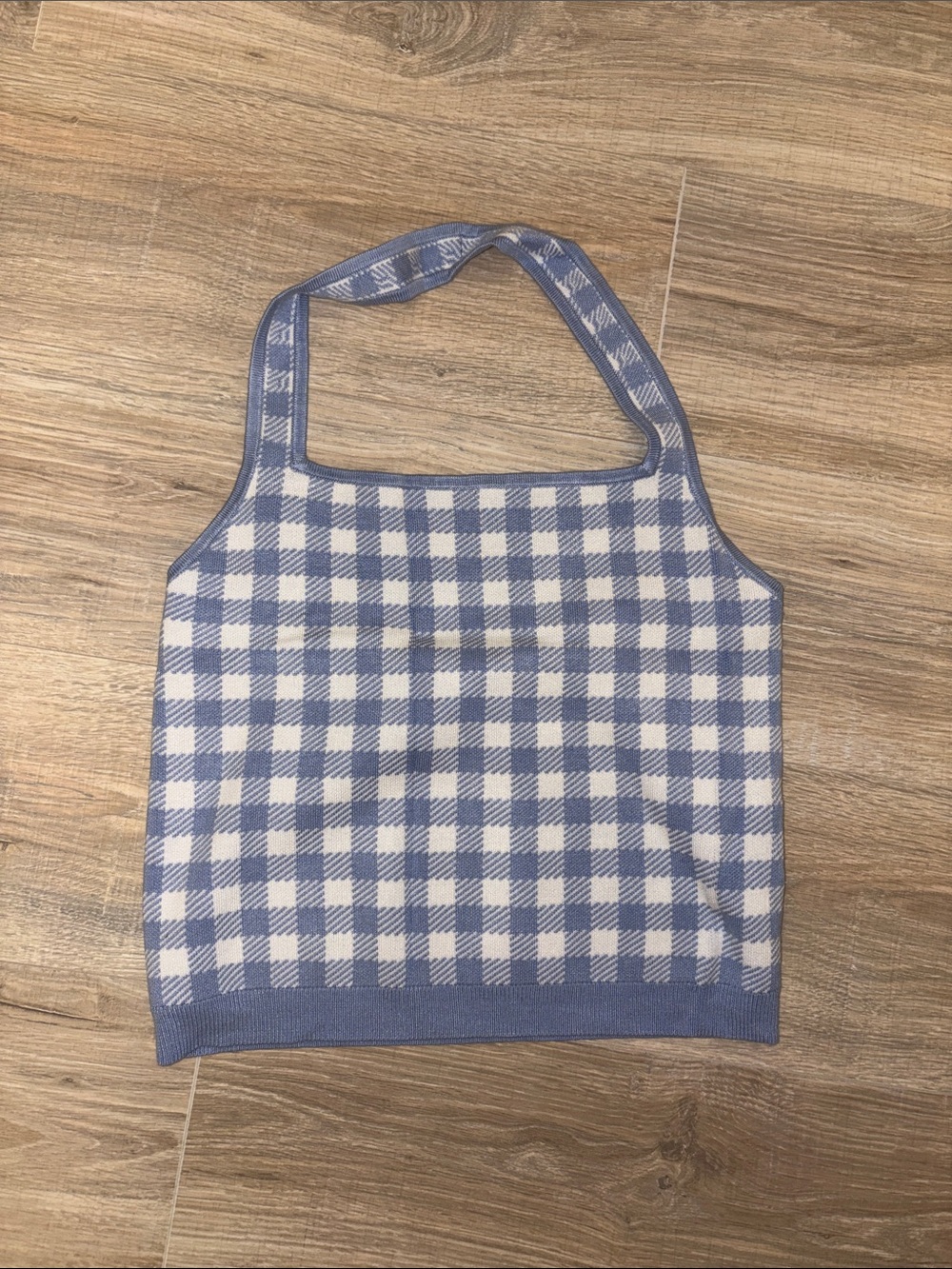Abercrombie & Fitch Blue and White Gingham Halter Knit Top